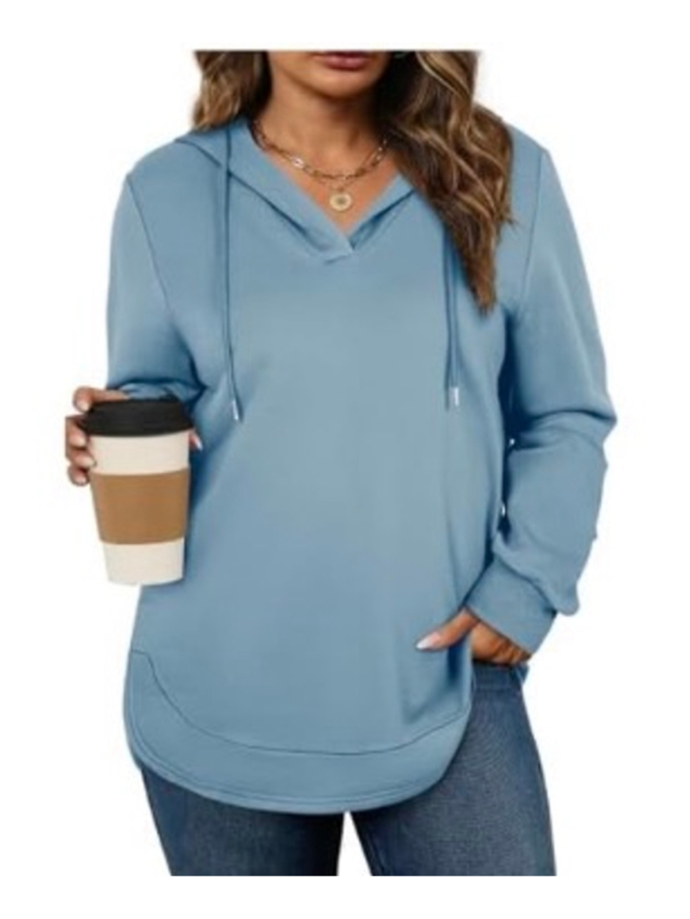 NEW Oversized Hoodie Sweatshirt Plus Size Long Sleeve Vneck Drawstring L